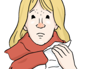 Zeichnung: Frau mit Schal und roter Nase