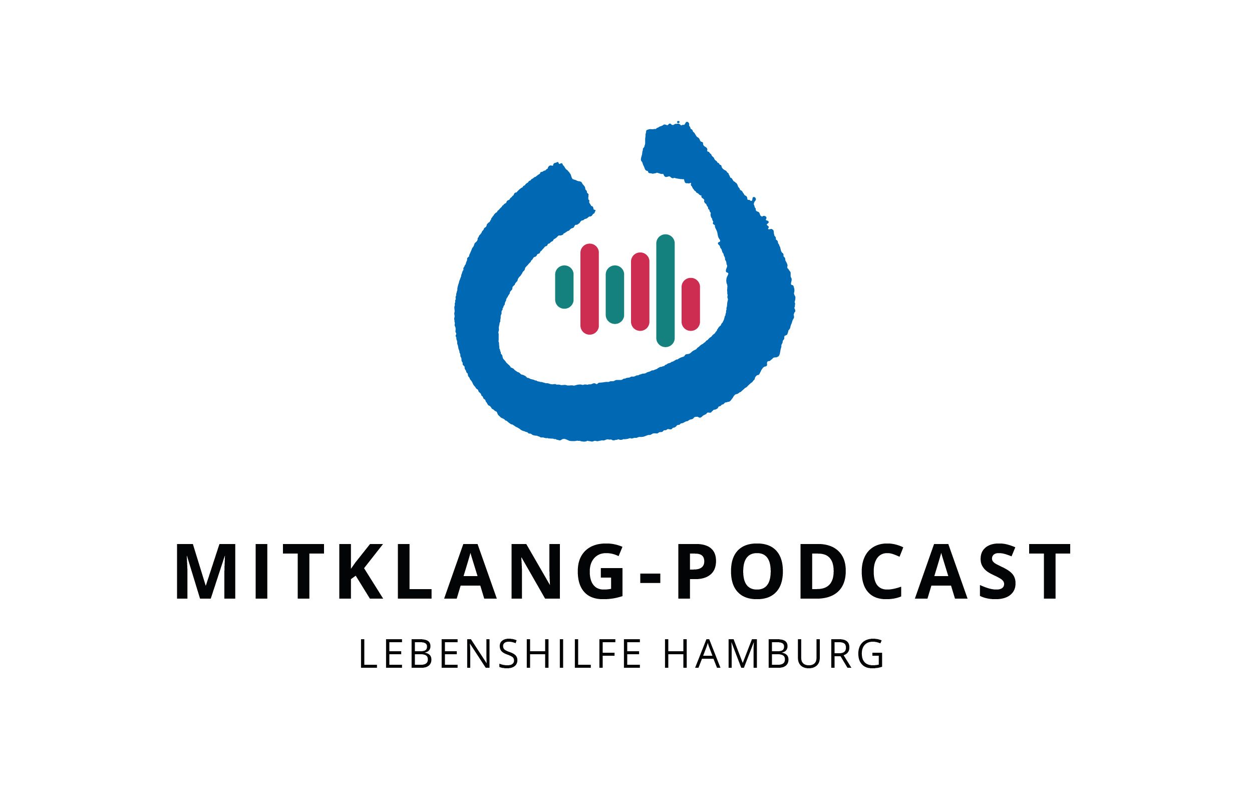Logo vom Podcast Mitklang Lebenshilfe Hamburg: Blauer etwas offener Kreis mit Tonfrequenz darin