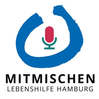 Logo vom Podcast Mitmischen: Blauer etwas offener Kreis mit einem Mikro darin