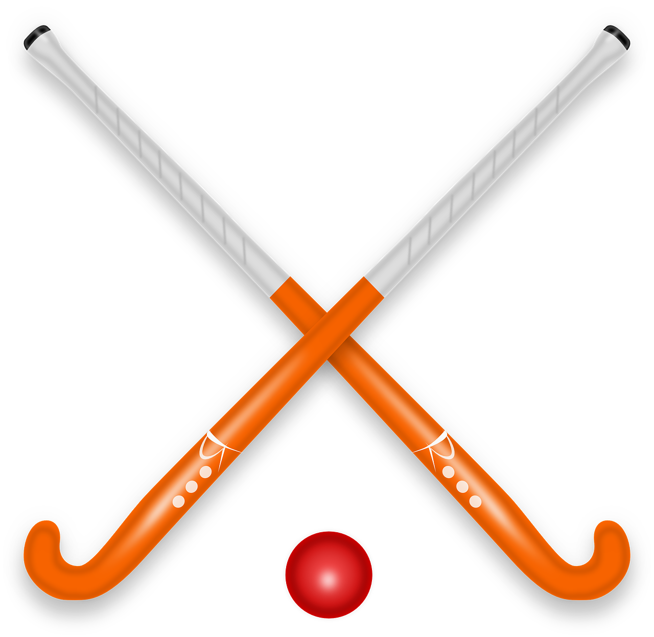 Grafik: zwei Hockeyschläger über Kreuz, darunter ein roter Hockeyball